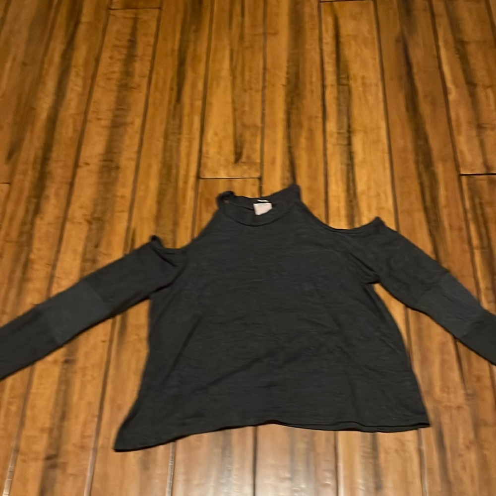 Cut-Out Shoulder Dark Grey Shirt